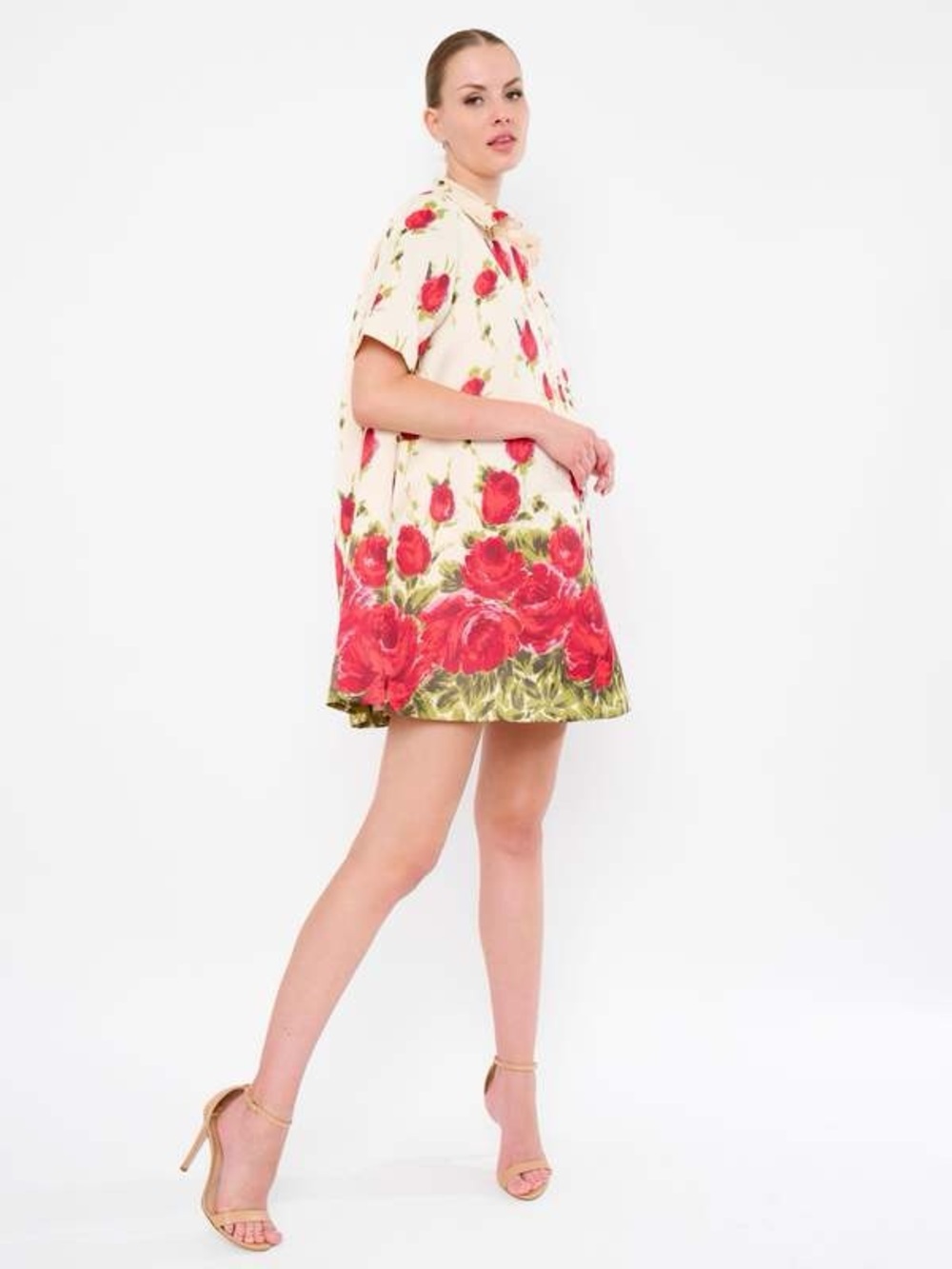 Flora Bea ‘Francine’ A-Line Collared Mini Dress in “Rosebud” Print Size Small